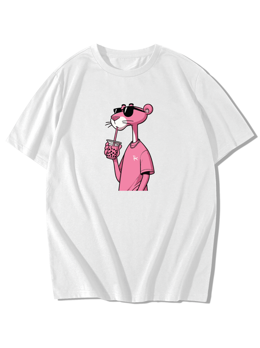 Pembe Panter Baskılı Oversize T-Shirt